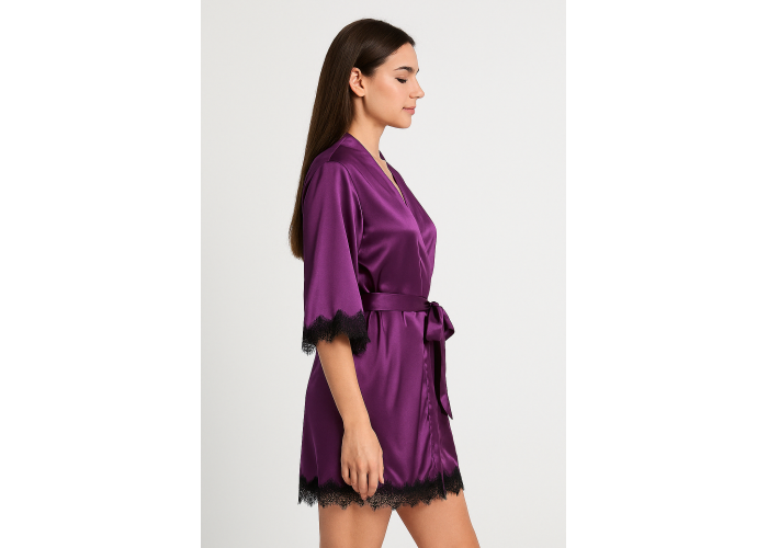 Женский атласный халат фиолетовый