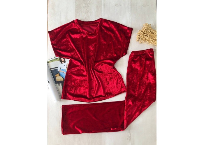 Велюрова піжама футболка штани червона